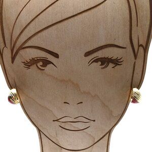 Vintage Gold & Red Enamel Hoop Clip-On Earrings